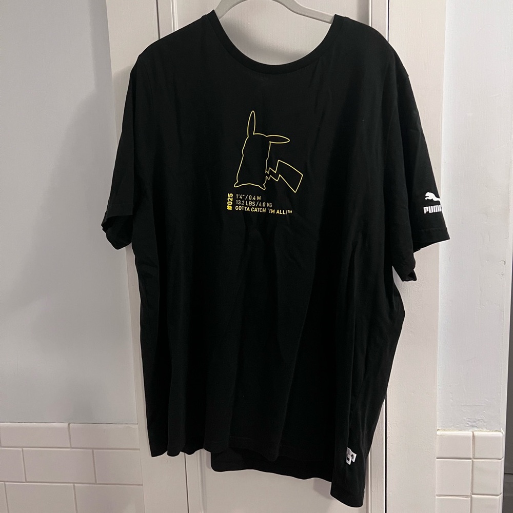 Puma Black Short Sleeve Tee Classic Crew Neck with Pokémon